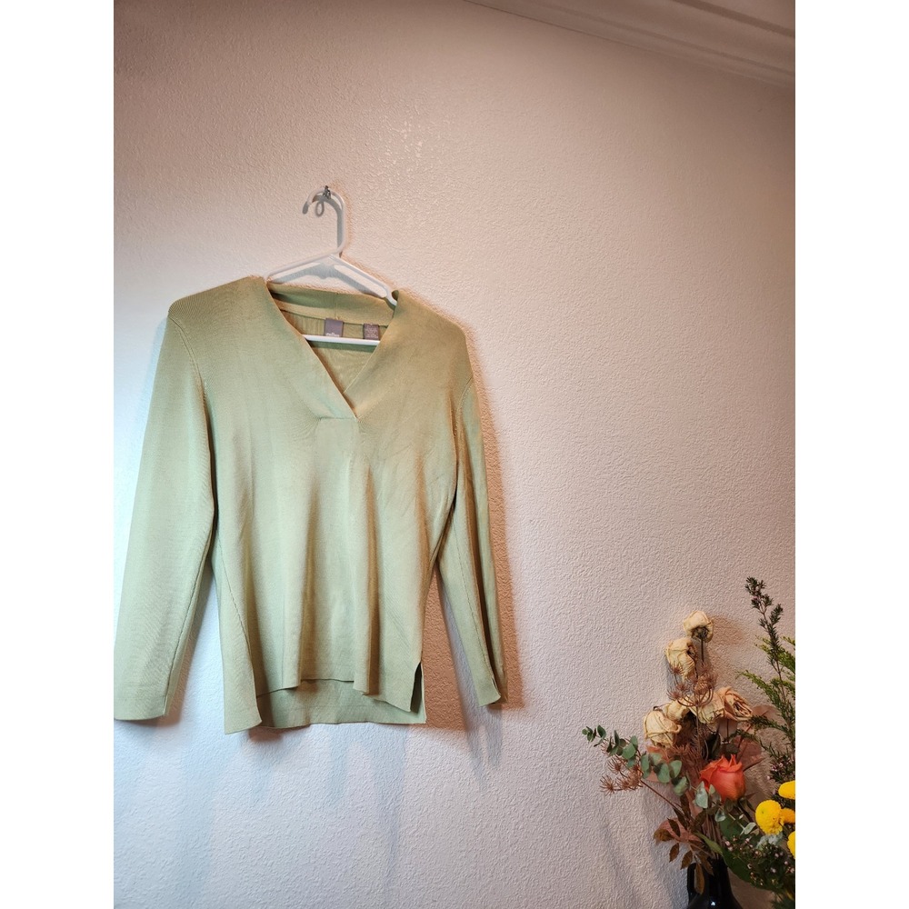 Cullen Silk Blend V-Neck Sweater Top Beige Women's Size S‎